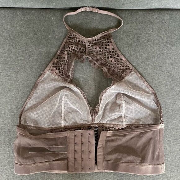 Victoria’s Secret Very Sexy Unlined Halter Bralette Brown lace & Velvet small - Picture 2 of 9